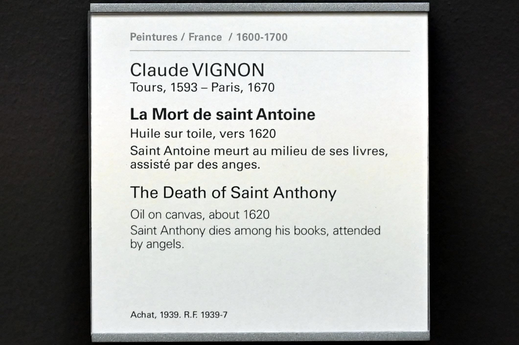 Claude Vignon (1617–1624), Tod des heiligen Antonius Abbas, Paris, Musée du Louvre, Saal 829, um 1620, Bild 2/2