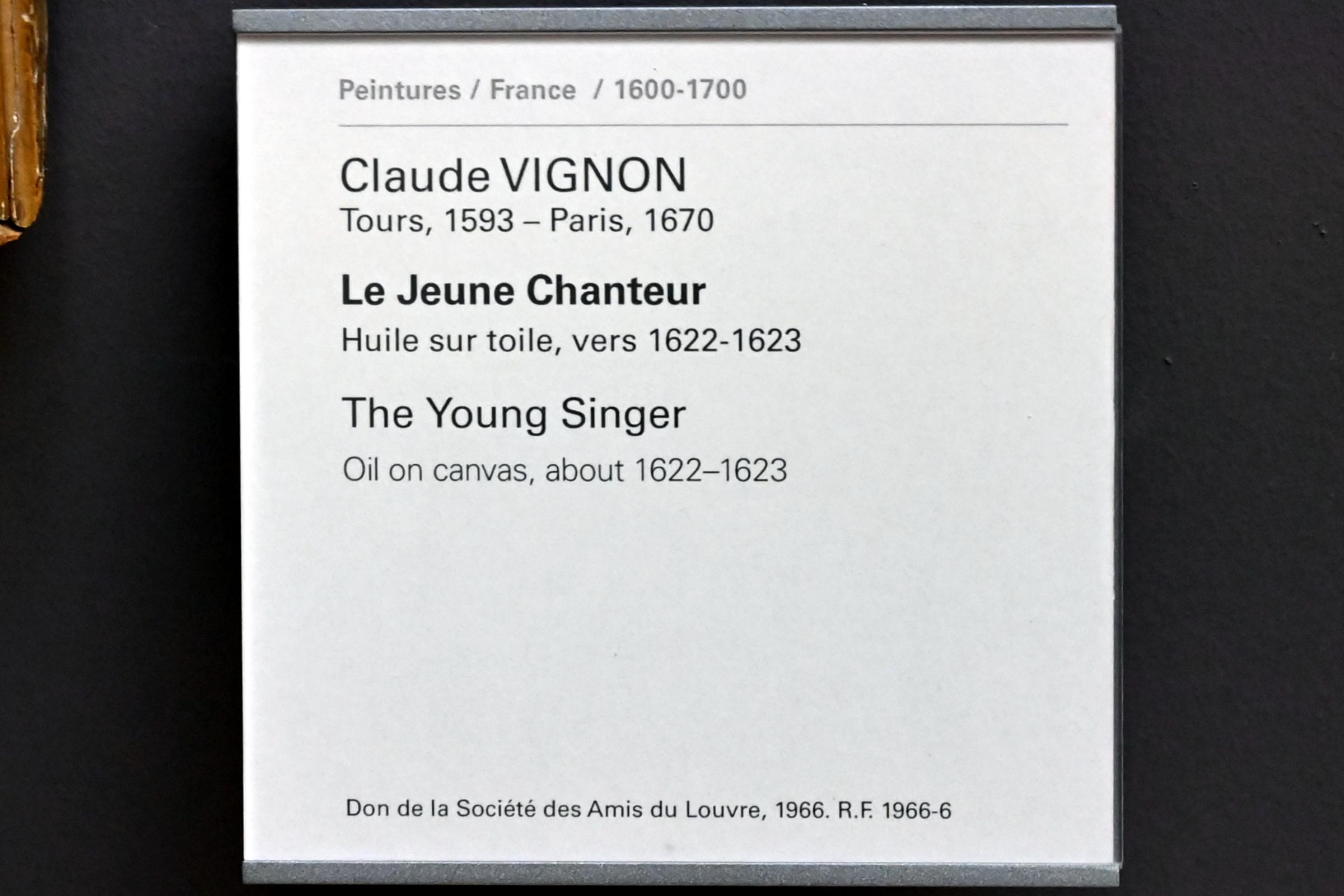Claude Vignon (1617–1624), Der junge Sänger, Paris, Musée du Louvre, Saal 829, um 1622–1623, Bild 2/2