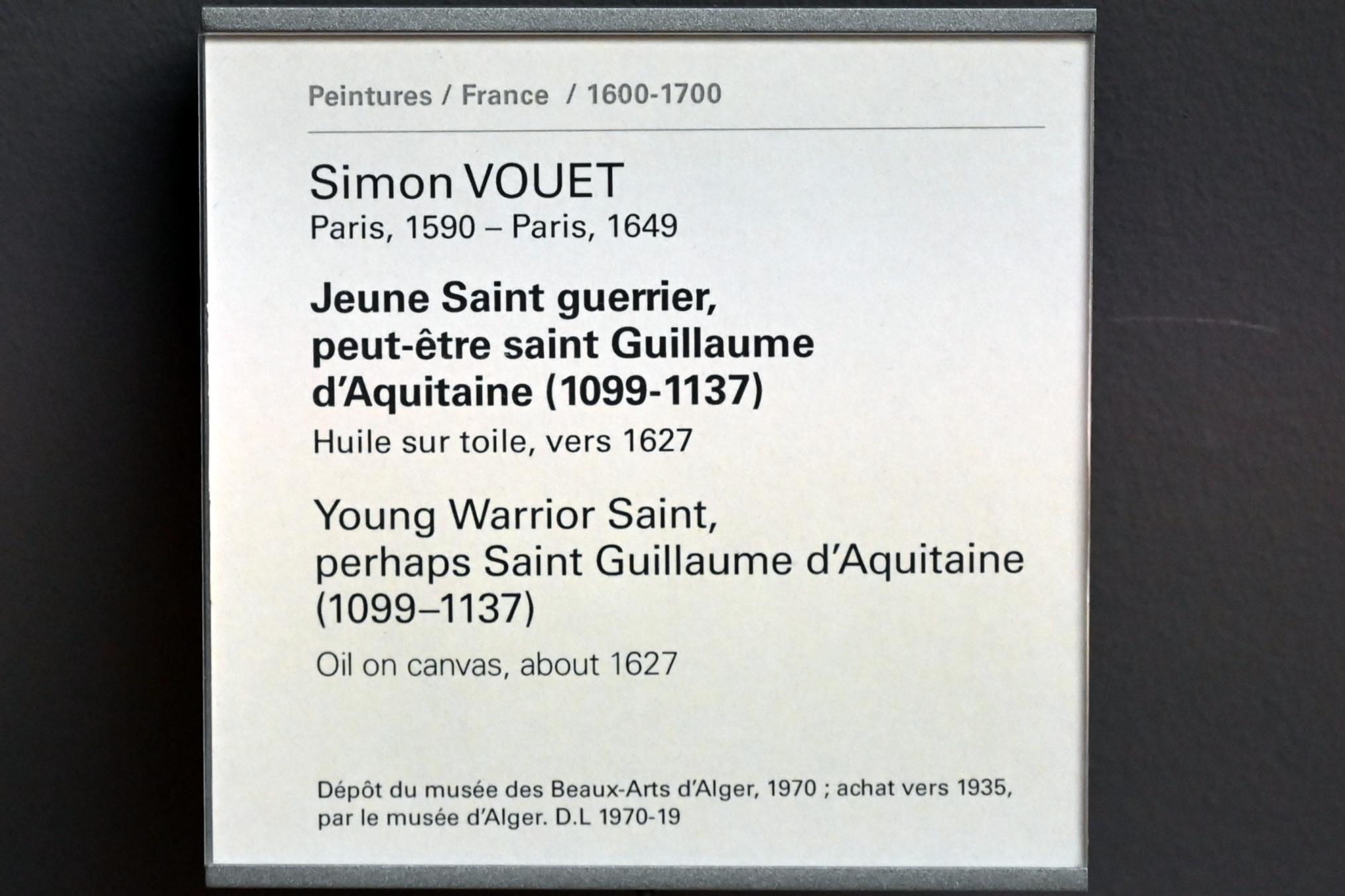 Simon Vouet (1616–1649), Junger Kriegerheiliger, vielleicht der Heilige Guillaume d'Aquitaine (1099-1137), Paris, Musée du Louvre, Saal 828, um 1627, Bild 2/2