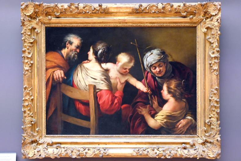 Jacques Blanchard (1630–1633), Die Heilige Familie mit der Heiligen Elisabeth und dem Johannesknaben, dem das Jesuskind ein Kreuz aus Schilfrohr schenkt, Paris, Musée du Louvre, Saal 828, um 1630, Bild 1/2
