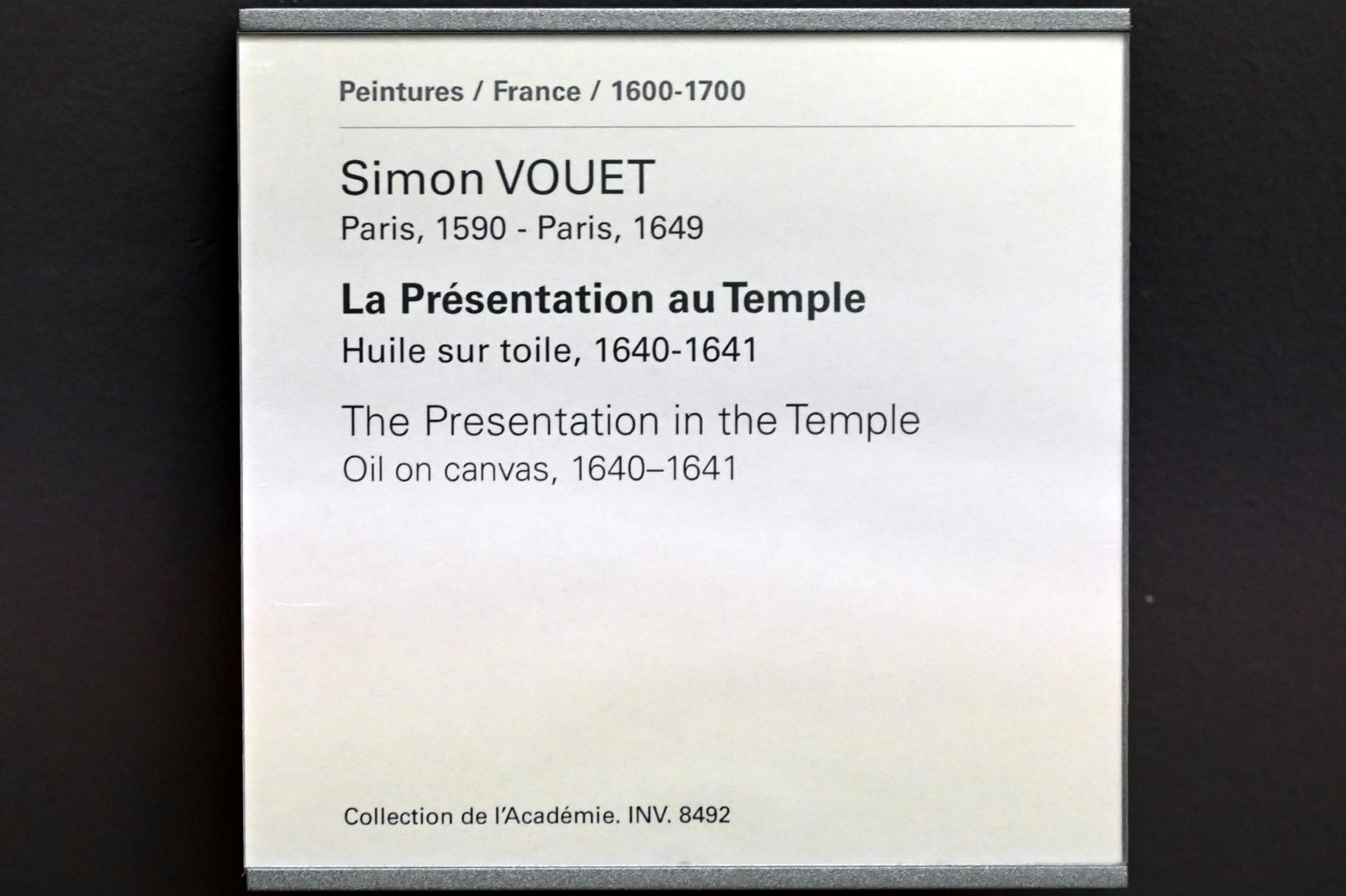 Simon Vouet (1616–1649), Darstellung des Herrn im Tempel, Paris, Musée du Louvre, Saal 828, 1640–1641, Bild 2/2