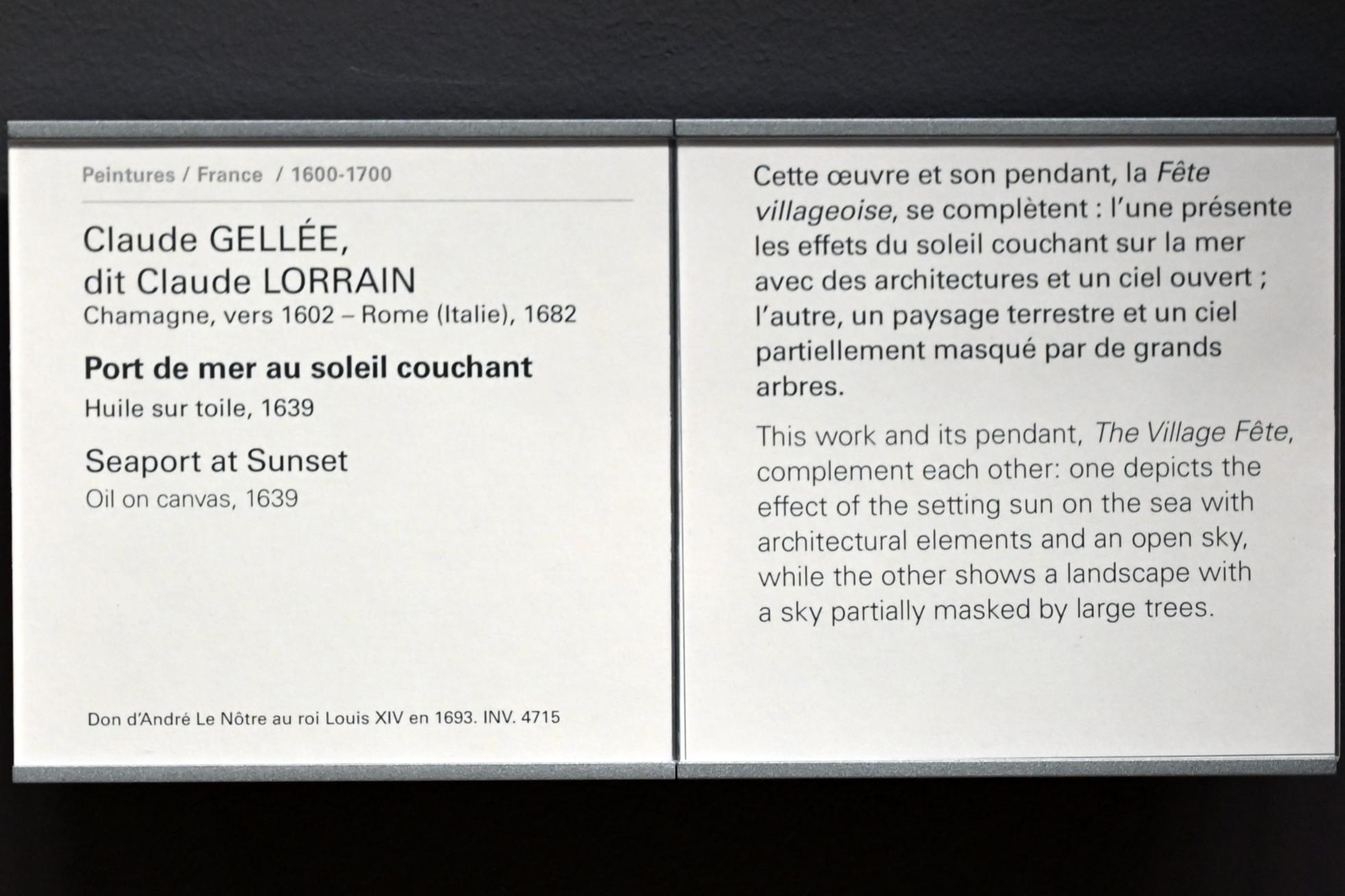 Claude Lorrain (Claude Gellée) (1628–1681), Seehafen bei Sonnenuntergang, Paris, Musée du Louvre, Saal 827, 1639, Bild 2/2