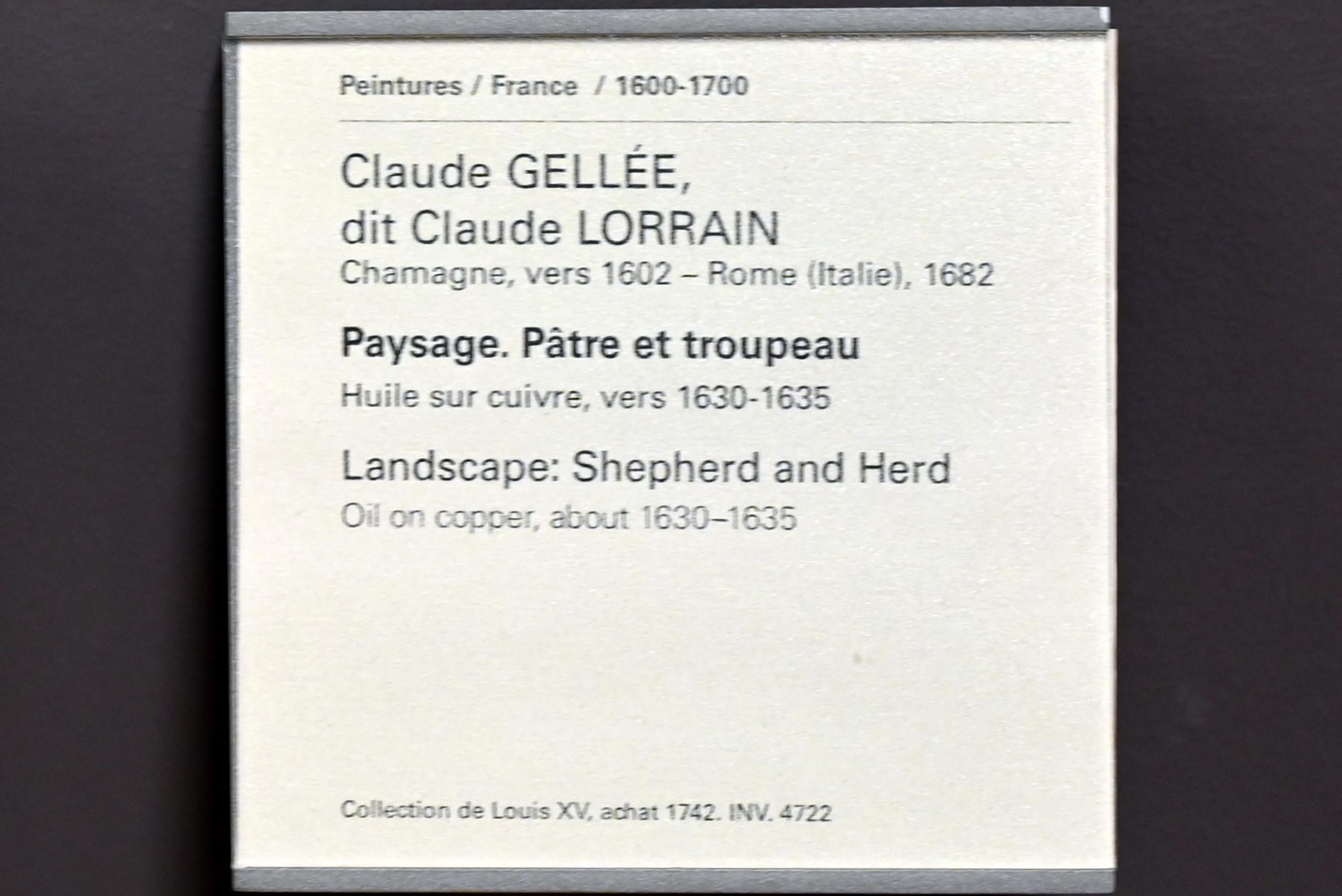 Claude Lorrain (Claude Gellée) (1628–1681), Landschaft mit Hirte und Herde, Paris, Musée du Louvre, Saal 827, um 1630–1635, Bild 2/2
