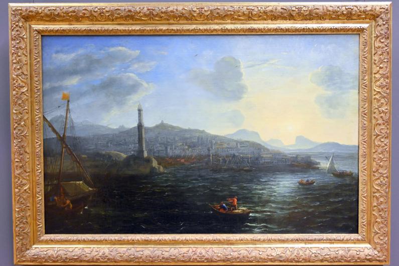 Claude Lorrain (Claude Gellée) (1628–1681), Der Hafen von Genua vom Meer aus gesehen, Paris, Musée du Louvre, Saal 827, um 1627–1629