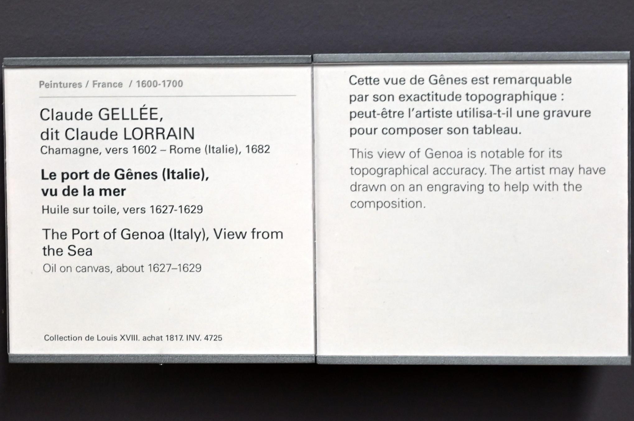 Claude Lorrain (Claude Gellée) (1628–1681), Der Hafen von Genua vom Meer aus gesehen, Paris, Musée du Louvre, Saal 827, um 1627–1629, Bild 2/2