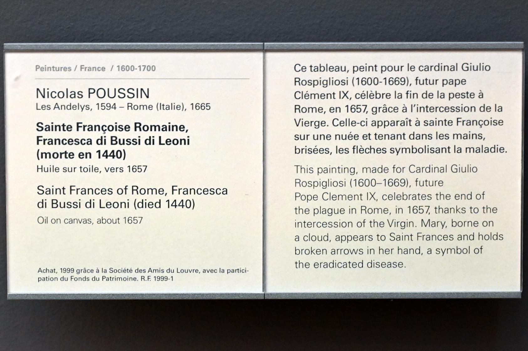 Nicolas Poussin (1624–1663), Heilige Franziska von Rom, Francesca di Bussi di Leoni (gestorben 1440), Paris, Musée du Louvre, Saal 826, um 1657, Bild 2/2