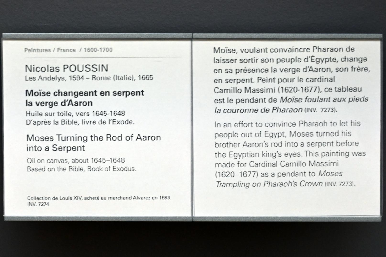 Nicolas Poussin (1624–1663), Moses verwandelt den Stab Aarons in eine Schlange, Paris, Musée du Louvre, Saal 826, um 1645–1648, Bild 2/2