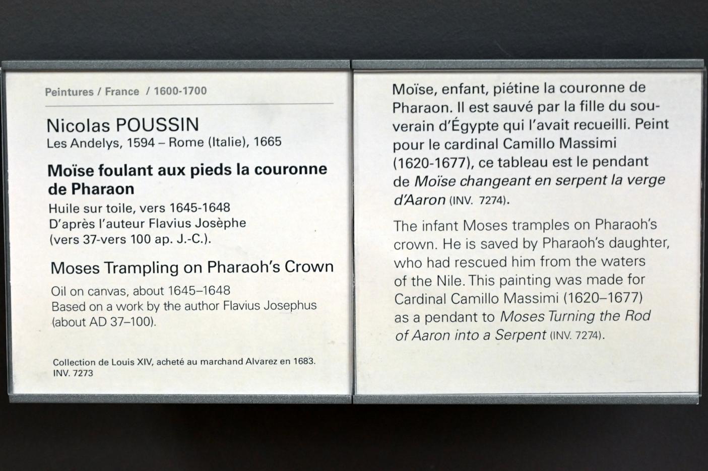 Nicolas Poussin (1624–1663), Der Moseknabe tritt die Krone des Pharaos mit Füßen, Paris, Musée du Louvre, Saal 826, um 1645–1648, Bild 2/2