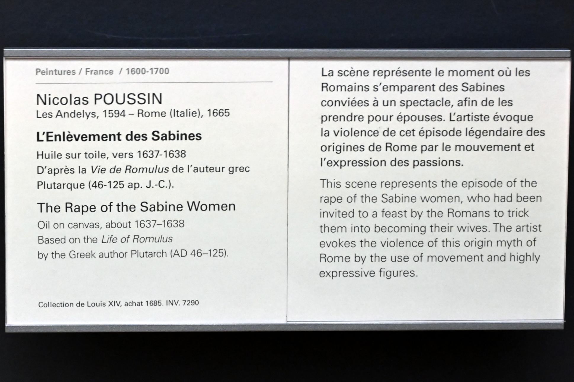 Nicolas Poussin (1624–1663), Raub der Sabinerinnen, Paris, Musée du Louvre, Saal 825, um 1637–1638, Bild 2/2