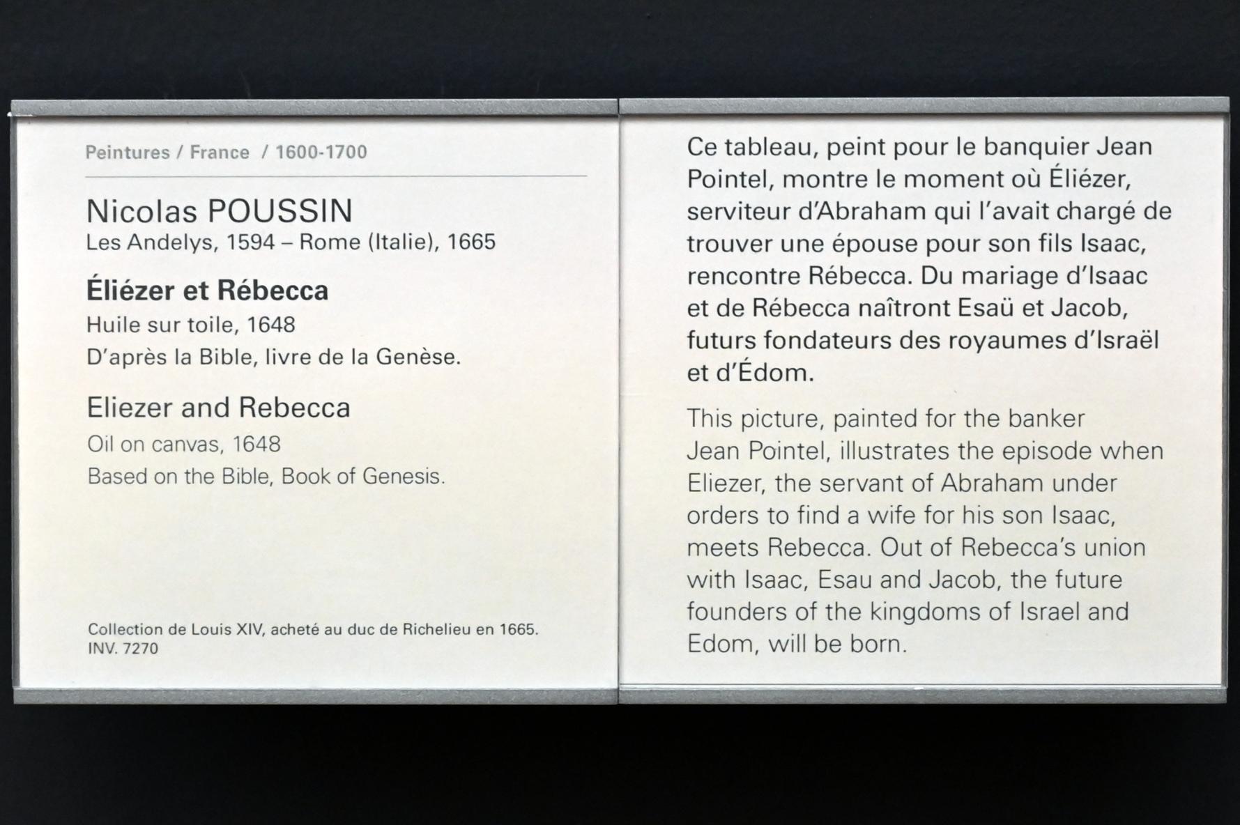 Nicolas Poussin (1624–1663), Elieser und Rebekka, Paris, Musée du Louvre, Saal 825, 1648, Bild 2/2