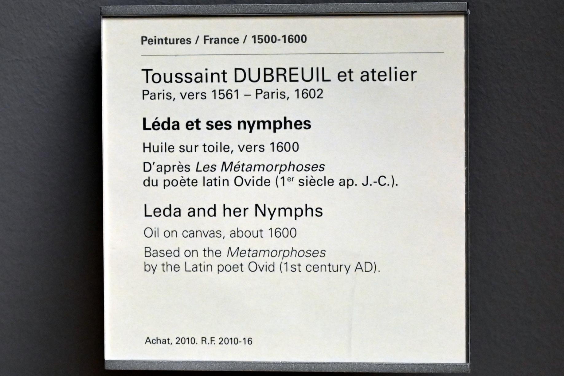 Toussaint Dubreuil (1598–1600), Leda und ihre Nymphen, Paris, Musée du Louvre, Saal 824, um 1600, Bild 2/2