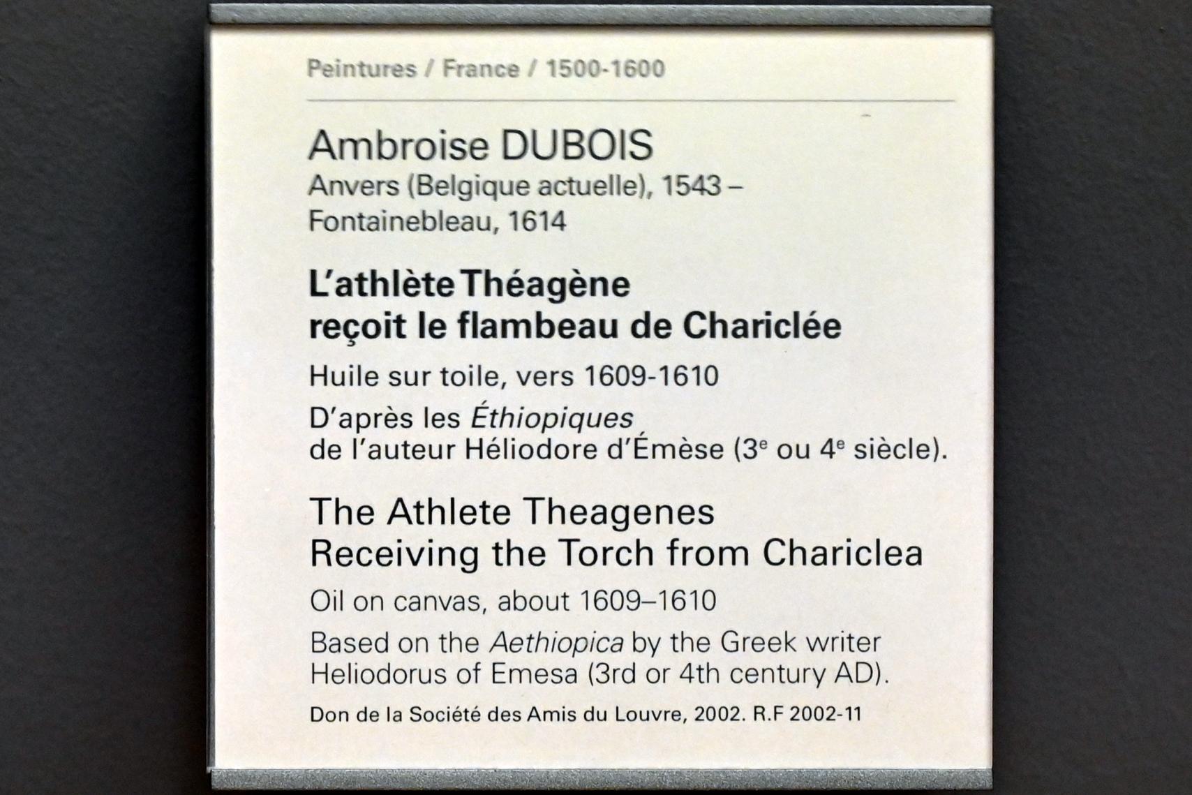 Ambroise Dubois (1609), Der Athlet Theagenes erhält die Fackel von Chariclea, Paris, Musée du Louvre, Saal 824, um 1609–1610, Bild 2/2