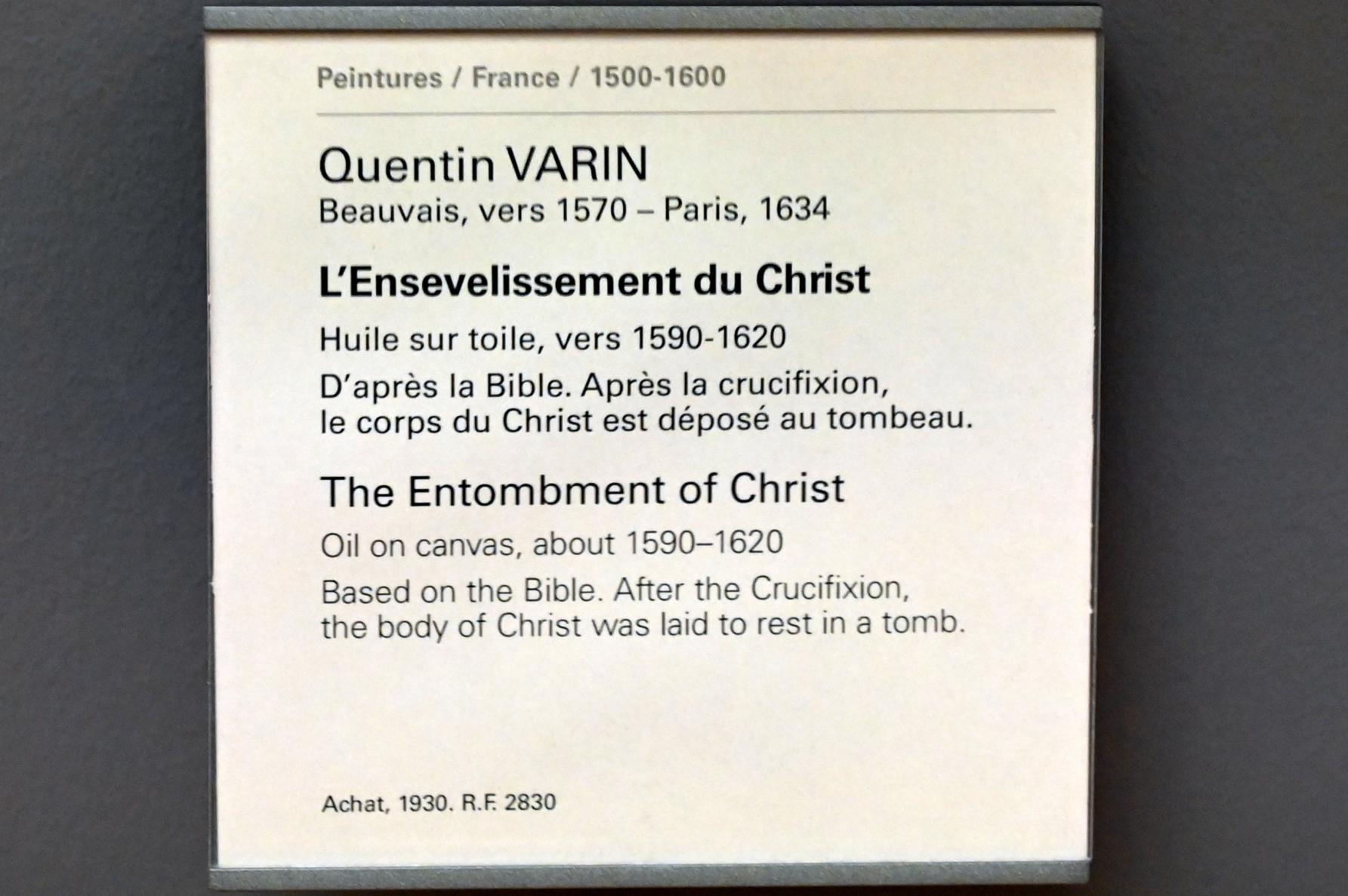 Quentin Varin (1605), Grablegung Christi, Paris, Musée du Louvre, Saal 824, um 1590–1620, Bild 2/2