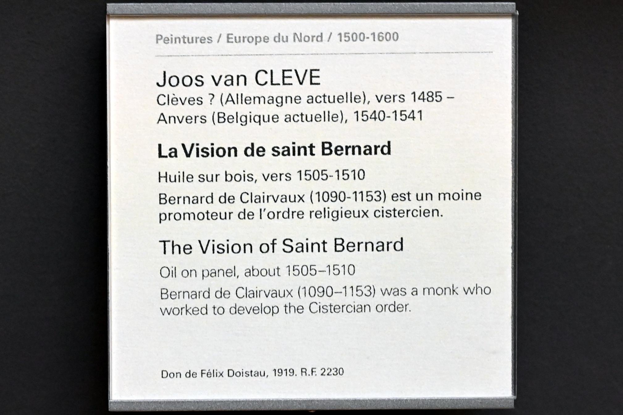 Joos van Cleve (Joos van der Beke) (1507–1538), Die Vision des Heiligen Bernhard, Paris, Musée du Louvre, Saal 814, um 1505–1510, Bild 2/2