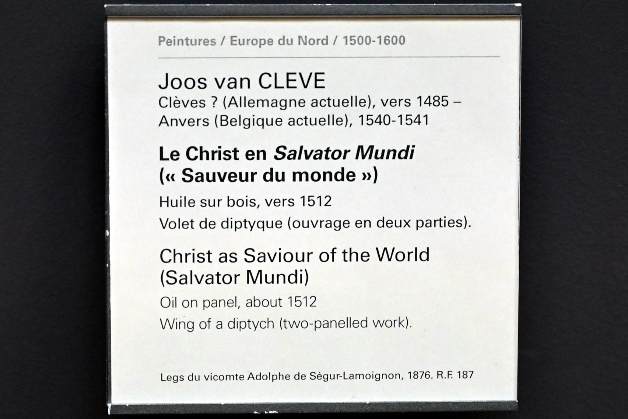 Joos van Cleve (Joos van der Beke) (1507–1538), Christus als Retter der Welt (Salvator Mundi), Paris, Musée du Louvre, Saal 814, um 1512, Bild 2/2