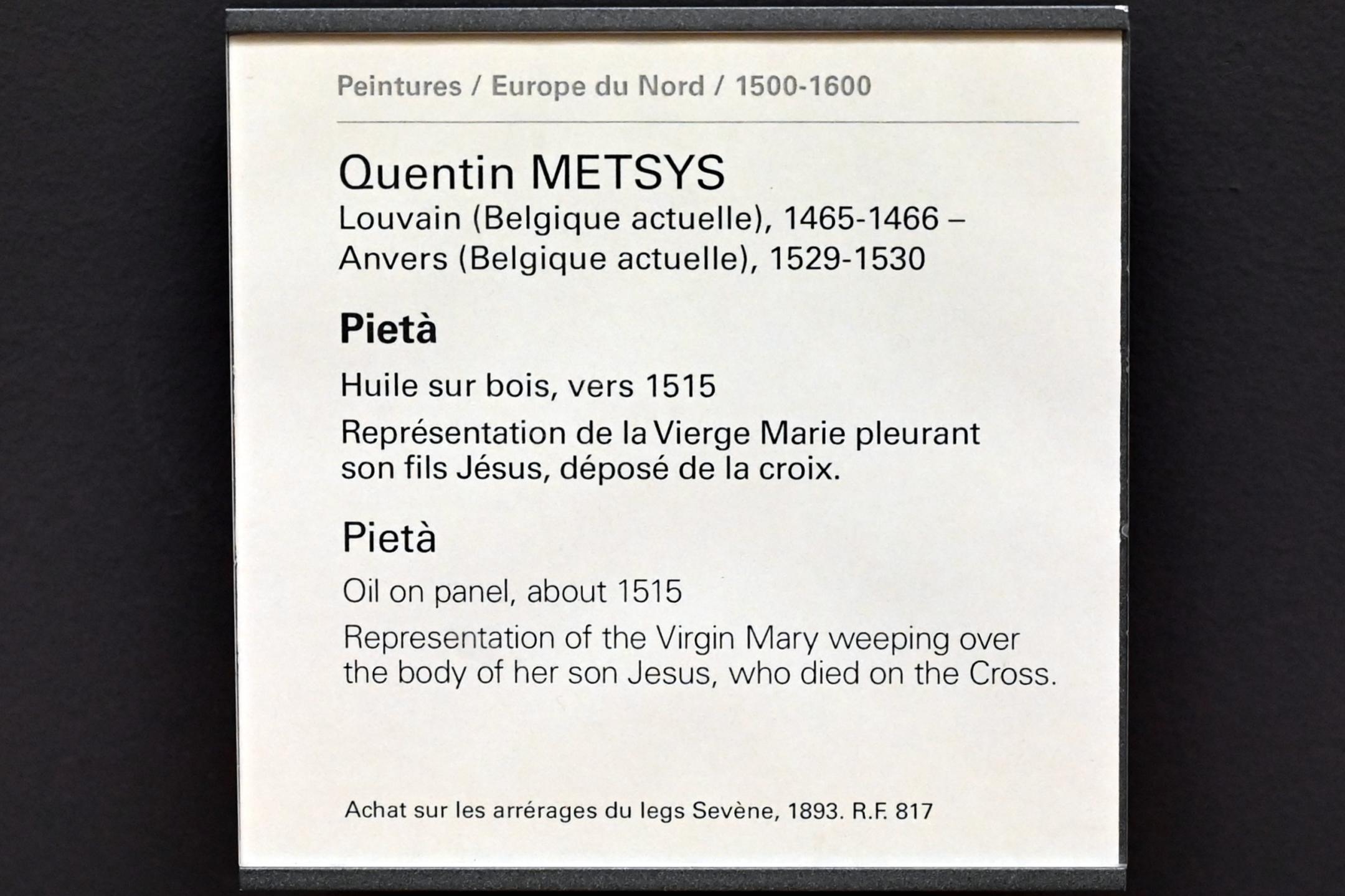 Quinten Massys (1514–1530), Pietà, Paris, Musée du Louvre, Saal 814, um 1515, Bild 2/2