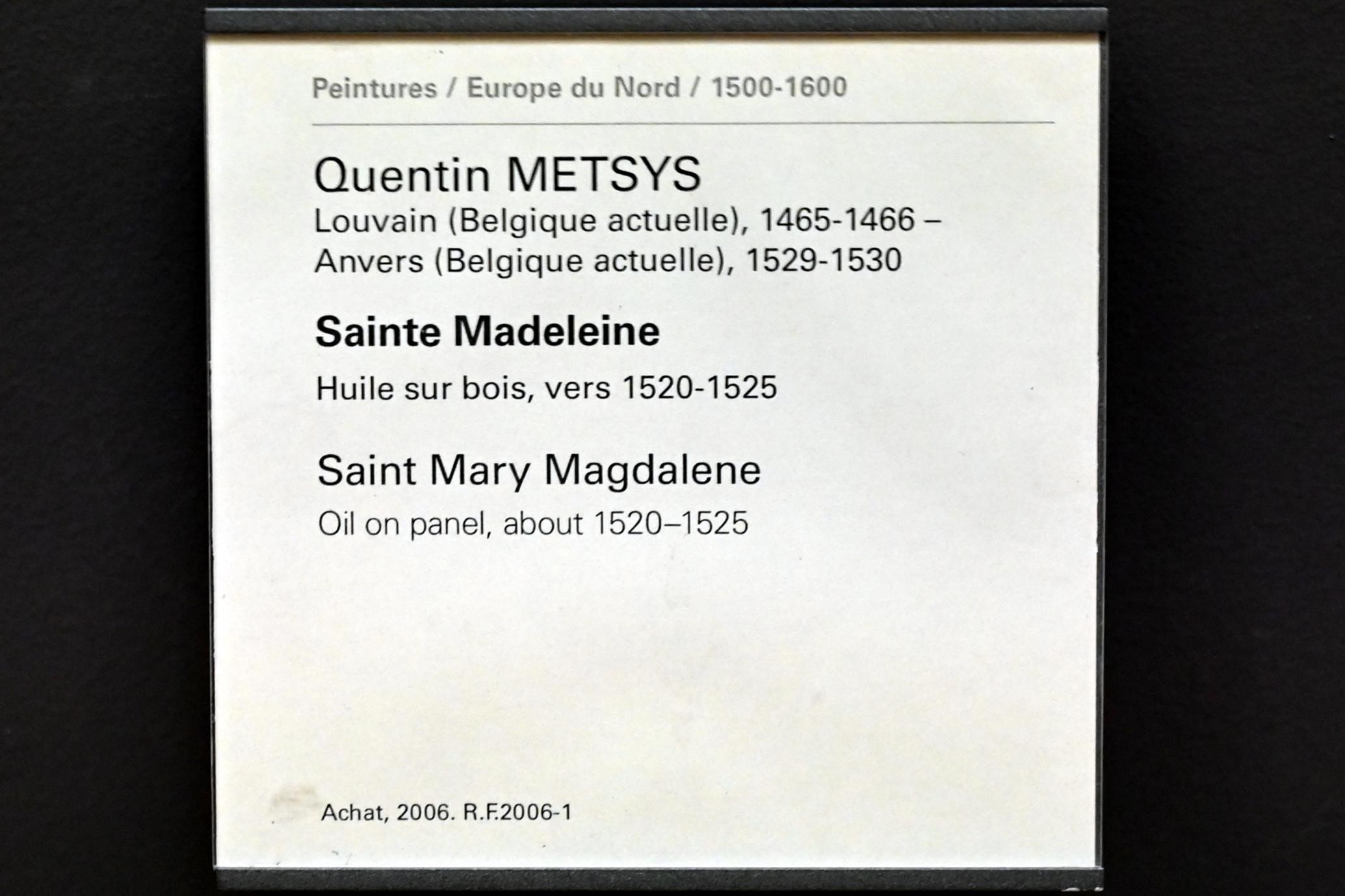 Quinten Massys (1514–1530), Heilige Maria Magdalena, Paris, Musée du Louvre, Saal 814, um 1520–1525, Bild 2/2