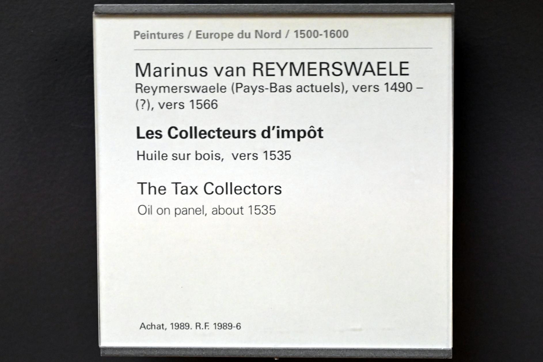 Marinus van Reymerswaele (1530–1545), Die Steuereintreiber, Paris, Musée du Louvre, Saal 814, um 1535, Bild 2/2