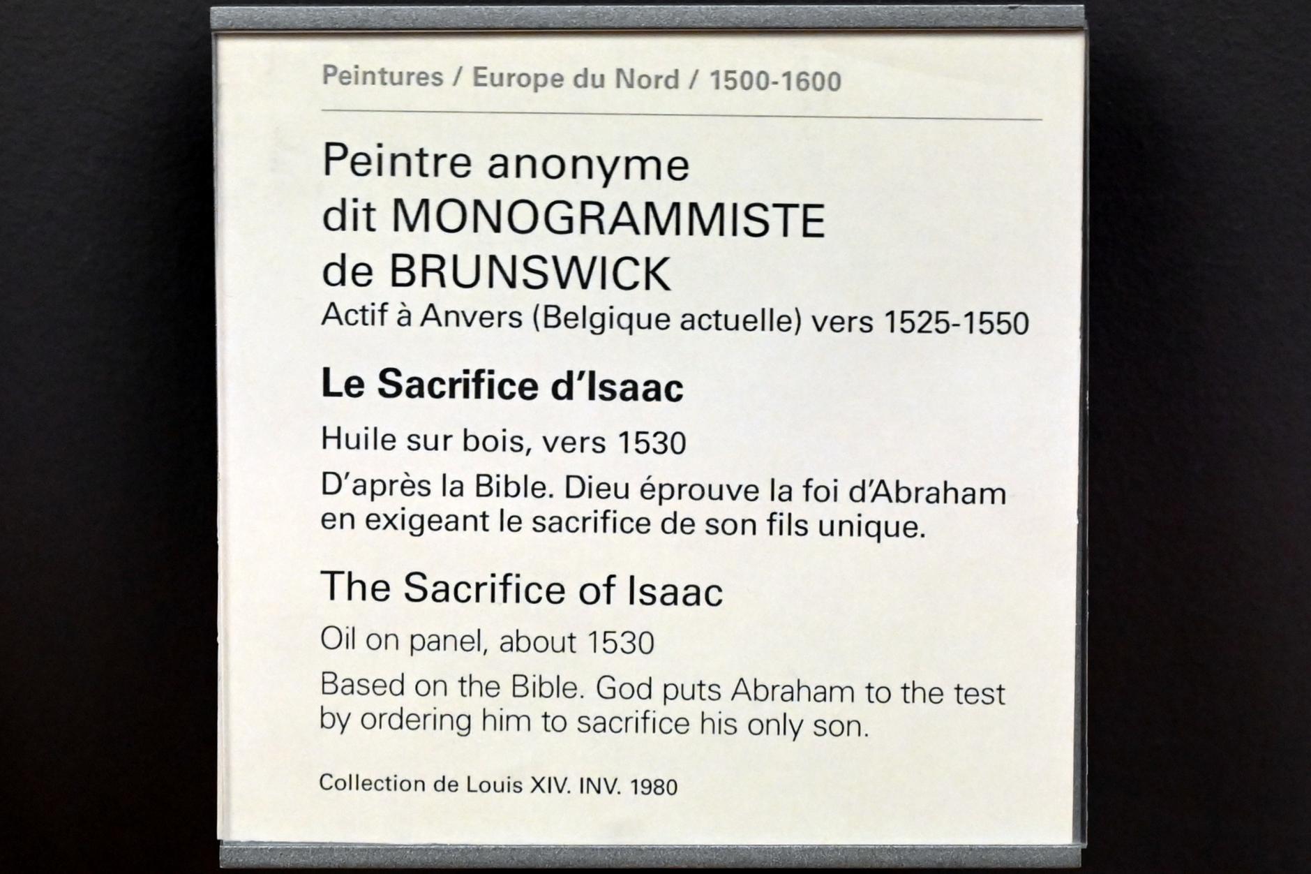 Braunschweiger Monogrammist (1530–1540), Opferung des Isaak, Paris, Musée du Louvre, Saal 814, um 1530, Bild 2/2