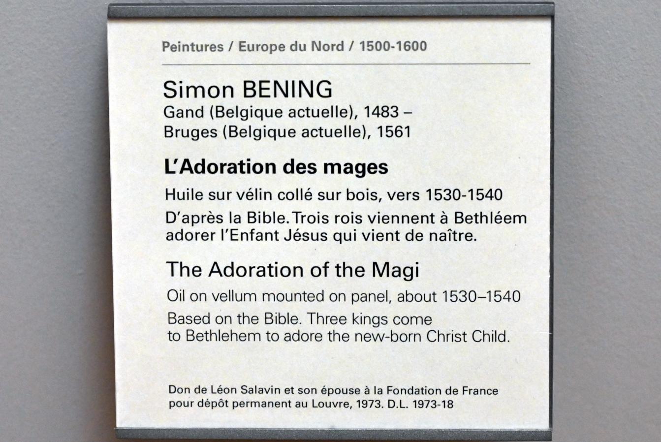 Simon Bening (1525–1535), Anbetung der Heiligen Drei Könige, Paris, Musée du Louvre, Saal 815, um 1530–1540, Bild 2/2