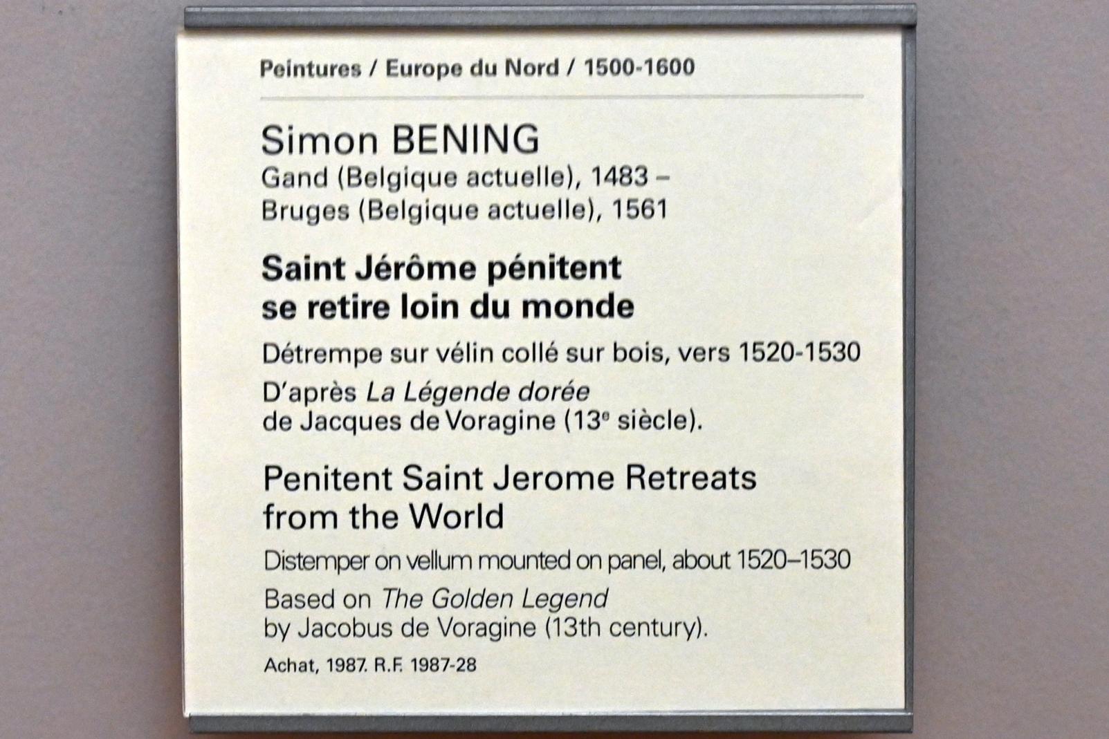 Simon Bening (1525–1535), Der büßende Heilige Hieronymus zieht sich aus der Welt zurück, Paris, Musée du Louvre, Saal 815, um 1520–1530, Bild 2/2
