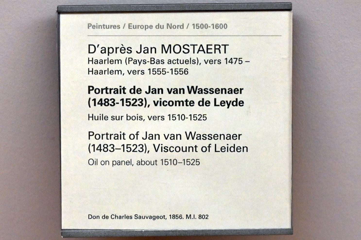 Jan Mostaert (Nachahmer) (1517), Porträt des Jan van Wassenaer (1483-1523), Vizegraf von Leiden, Paris, Musée du Louvre, Saal 815, um 1510–1525, Bild 2/2