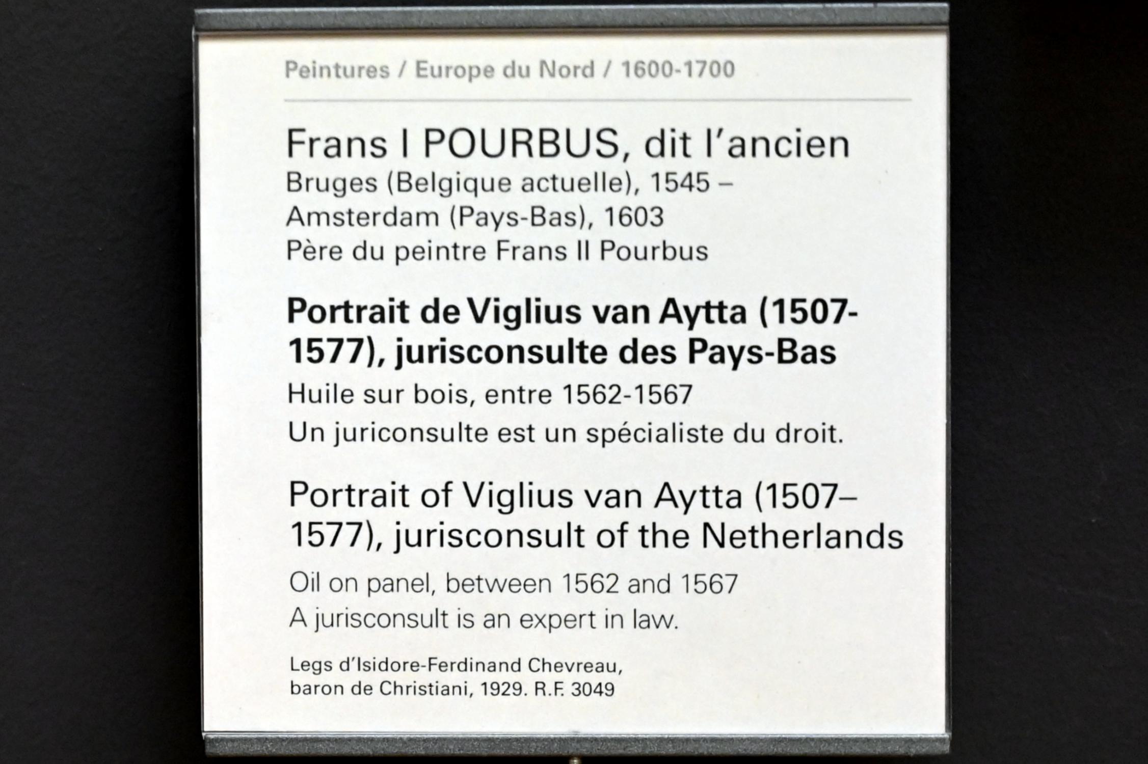 Frans Pourbus der Ältere (1564–1580), Porträt des Viglius van Aytta (1507–1577), Rechtsberater der Niederlande, Paris, Musée du Louvre, Saal 811, um 1562–1567, Bild 2/2