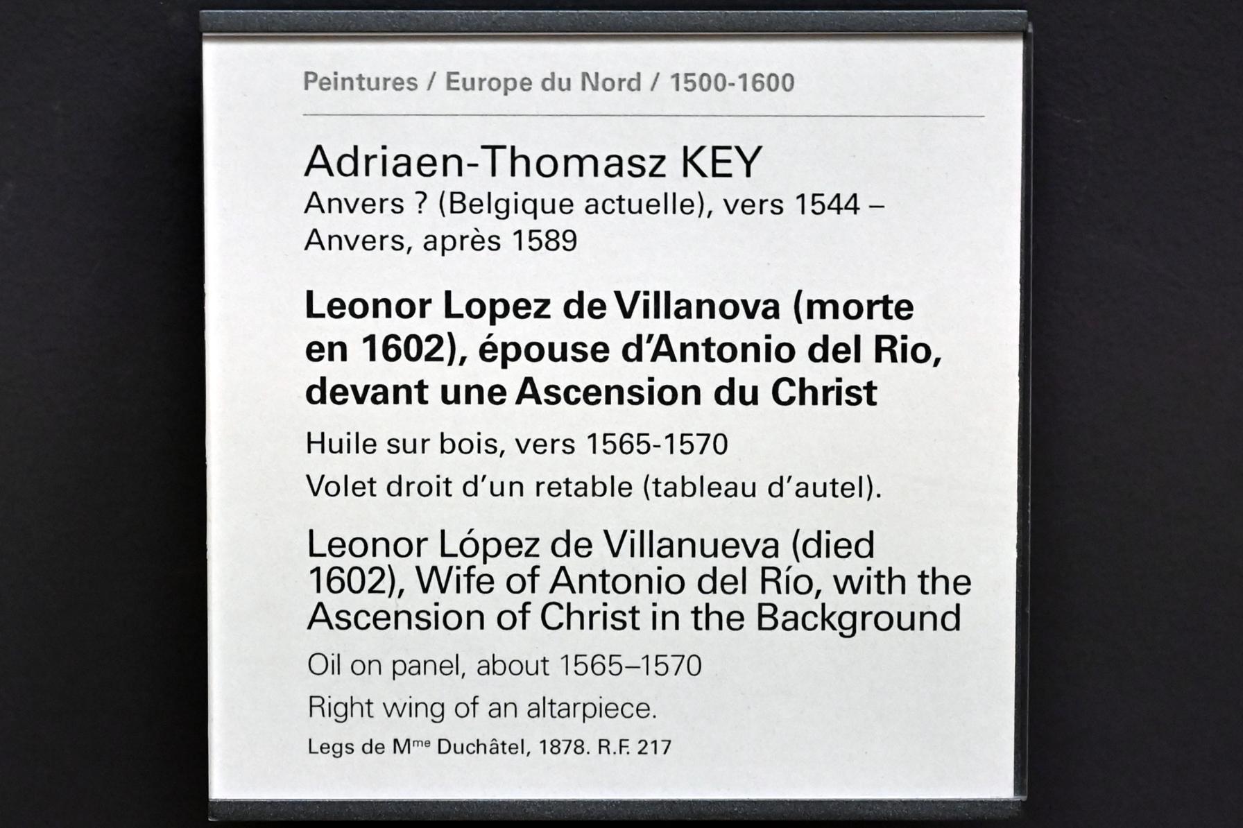 Adriaen Thomasz Key (1567–1579), Leonor Lopez de Villanova (gest. 1602), Ehefrau von Antonio del Rio vor einer Auferstehung Christi, Paris, Musée du Louvre, Saal 811, um 1565–1570, Bild 2/2