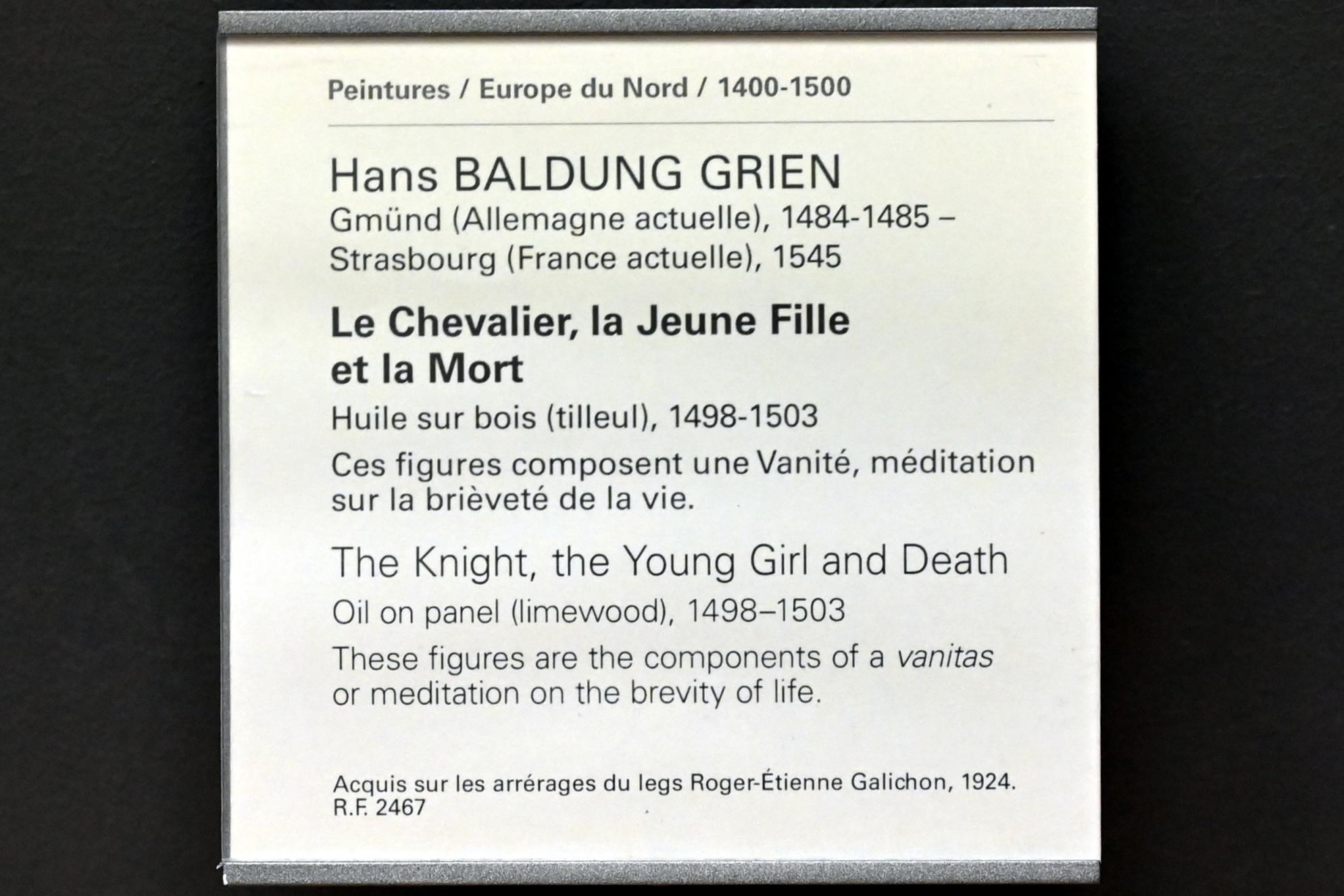 Hans Baldung Grien (1500–1544), Der Ritter, das junge Mädchen und der Tod, Paris, Musée du Louvre, Saal 809, 1498–1503, Bild 2/2