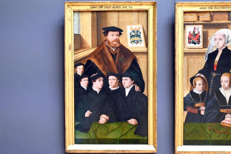 Bartholomäus Bruyn der Ältere (1513–1546), Porträt des Philipp von Gail (1496-1558), Kaufmann in Köln, und fünf seiner Söhne, Paris, Musée du Louvre, Saal 809, um 1536–1537