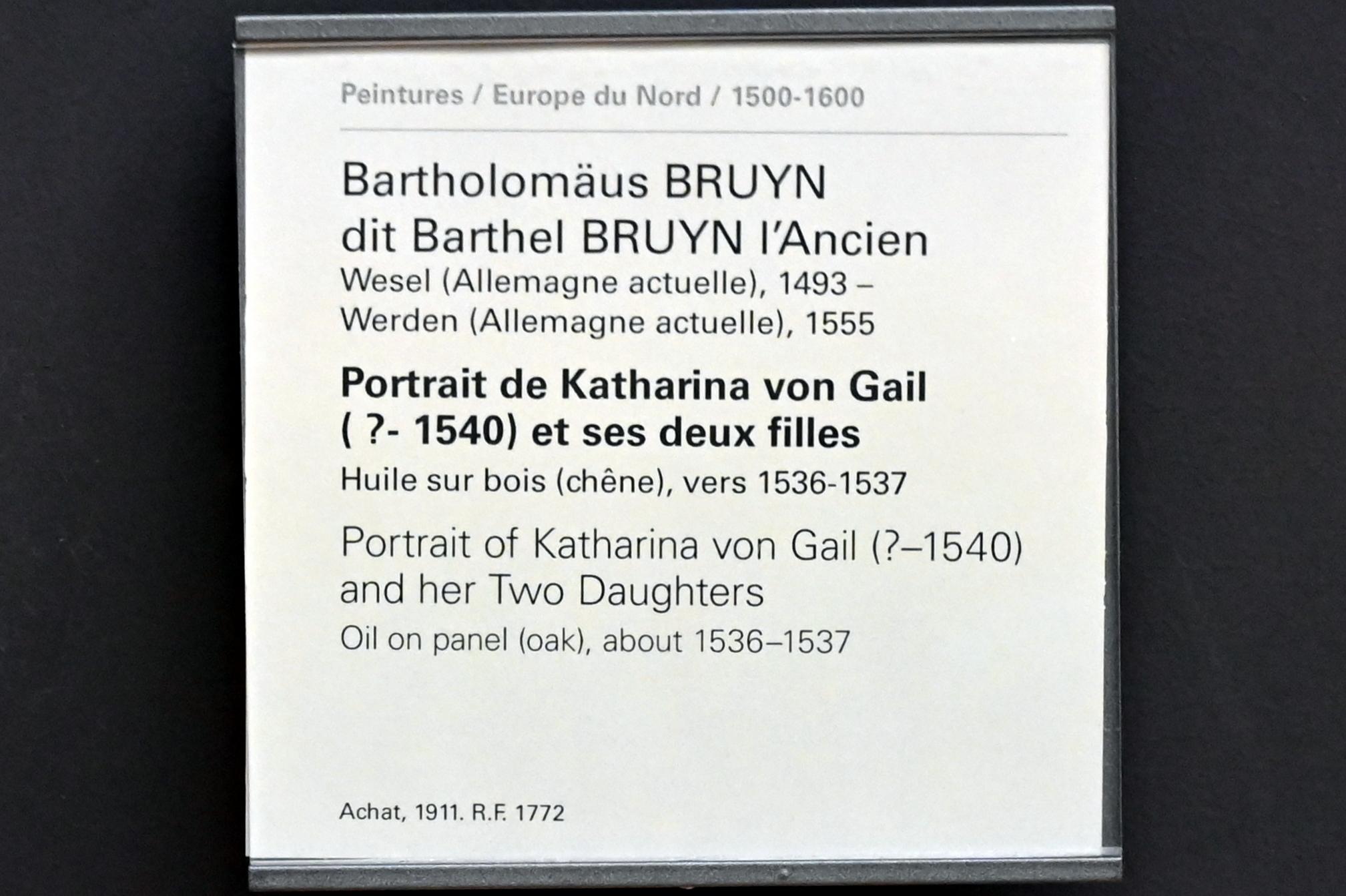 Bartholomäus Bruyn der Ältere (1513–1546), Porträt der Katharina von Gail (gest. 1540) und ihren beiden Töchtern, Paris, Musée du Louvre, Saal 809, um 1536–1537, Bild 2/2