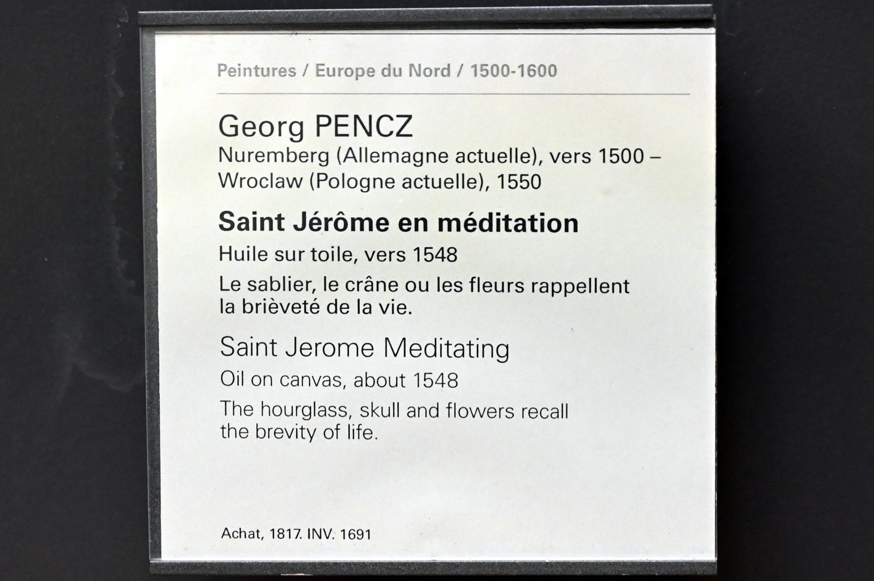 Georg Pencz (1528–1548), Der heilige Hieronymus in Meditation, Paris, Musée du Louvre, Saal 809, um 1548, Bild 2/2