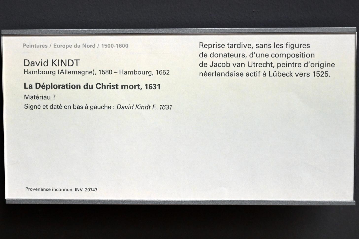 David Kindt (1631–1639), Beweinung Christi, Paris, Musée du Louvre, Saal 809, 1631, Bild 2/2