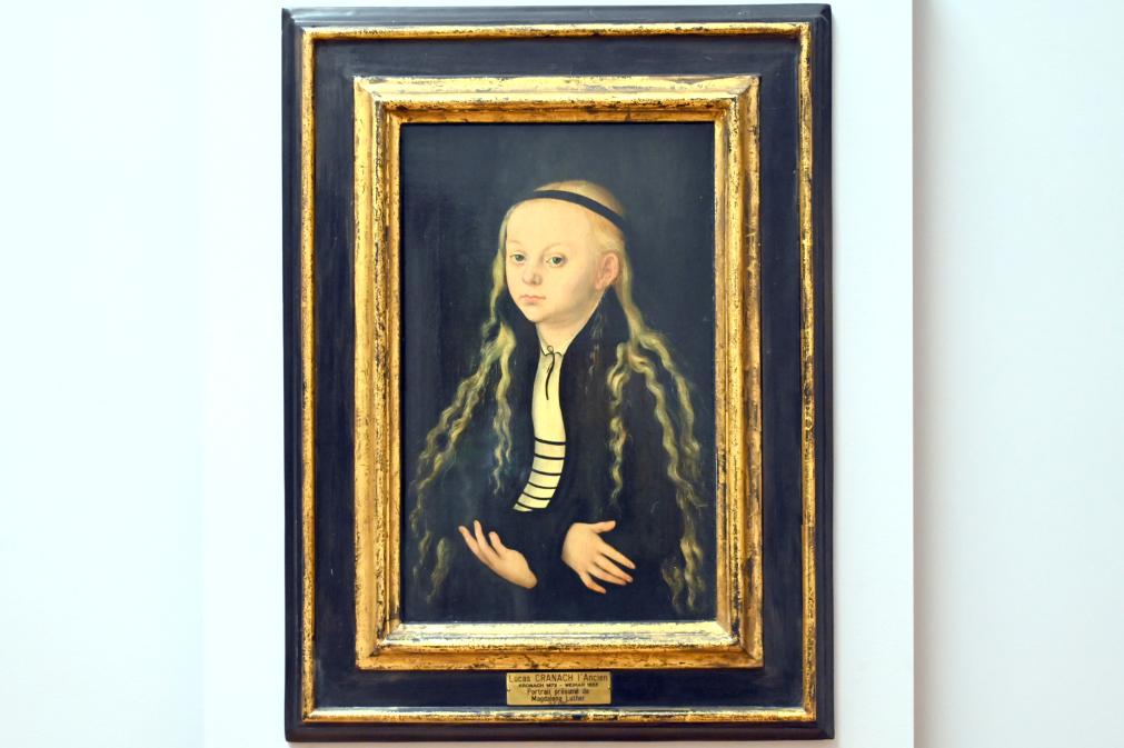 Lucas Cranach der Ältere (1502–1550), Porträt der Magdalena Luther (1529–1542), Tochter des Reformators Martin Luther (1483–1546), Paris, Musée du Louvre, Saal 810, um 1539–1542, Bild 1/2