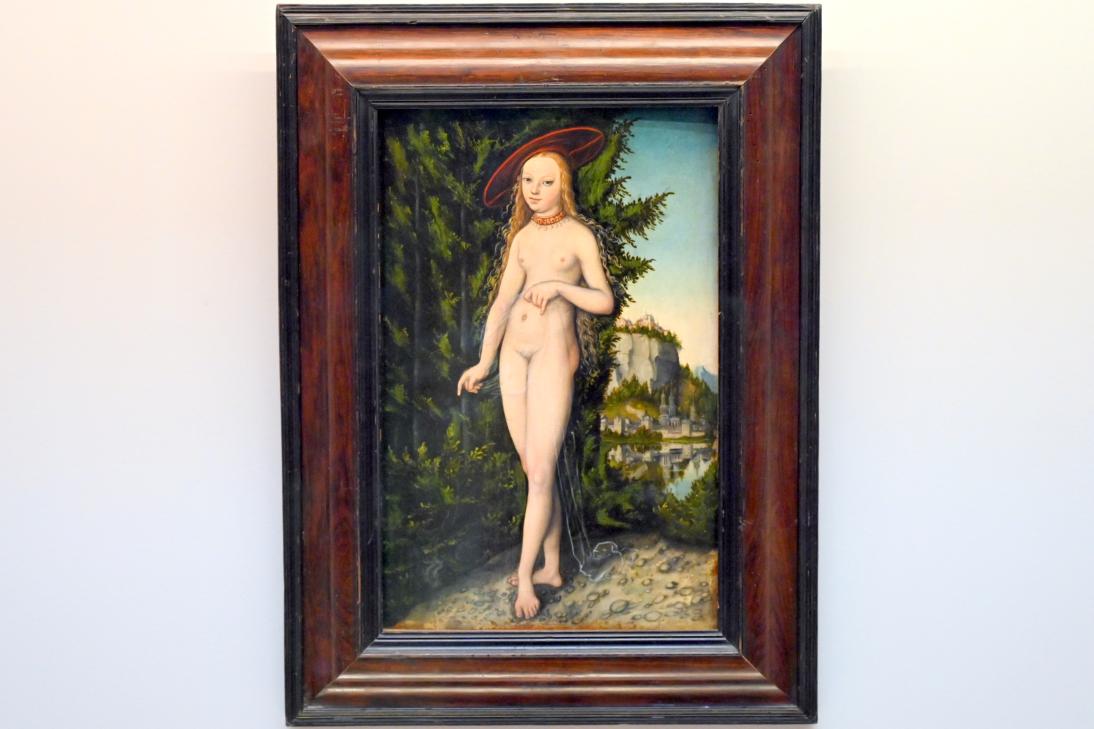 Lucas Cranach der Ältere (1502–1550), Venus, Göttin der Liebe, stehend in einer Landschaft, Paris, Musée du Louvre, Saal 810, 1529, Bild 1/2