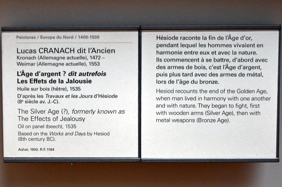 Lucas Cranach der Ältere (1502–1550), Das Silberne Zeitalter (?) (Die Auswirkungen der Eifersucht), Paris, Musée du Louvre, Saal 810, 1535, Bild 2/2