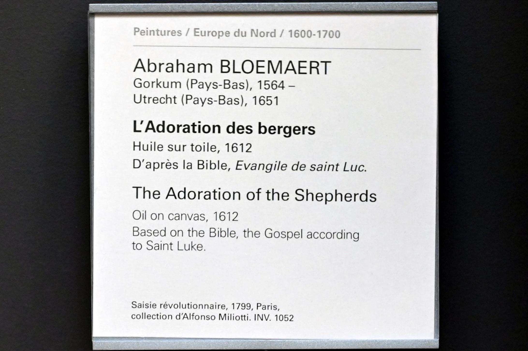 Abraham Bloemaert (1592–1637), Anbetung der Hirten, Paris, Musée du Louvre, Saal 806, 1612, Bild 2/2