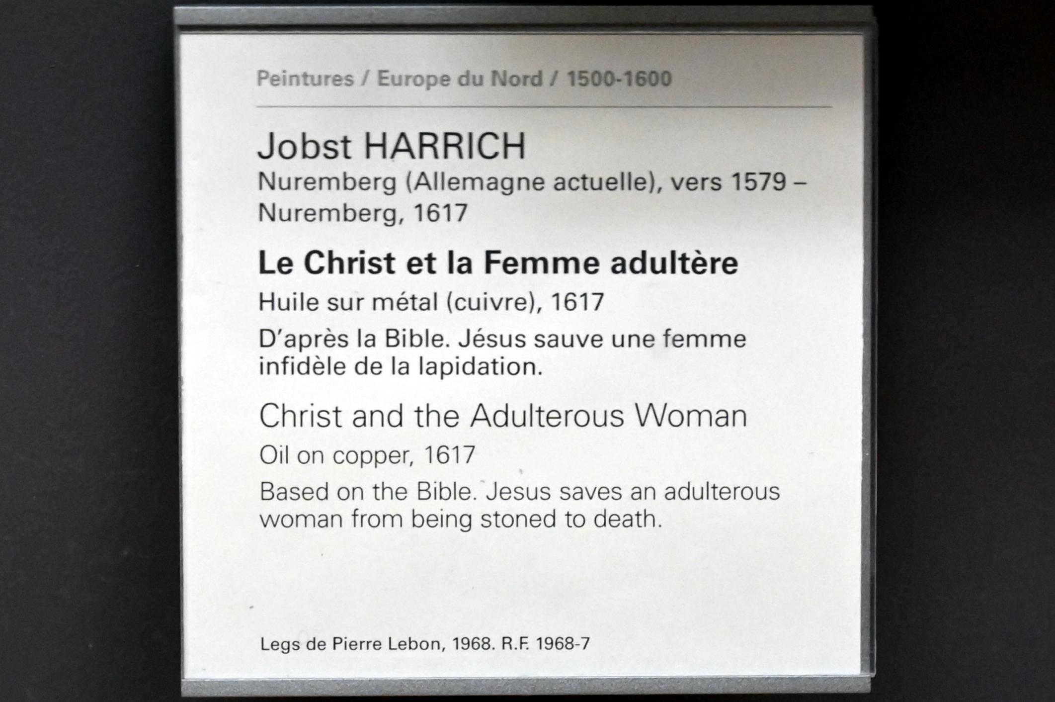 Jobst Harrich (1613–1617), Christus und die Ehebrecherin, Paris, Musée du Louvre, Saal 806, 1617, Bild 2/2