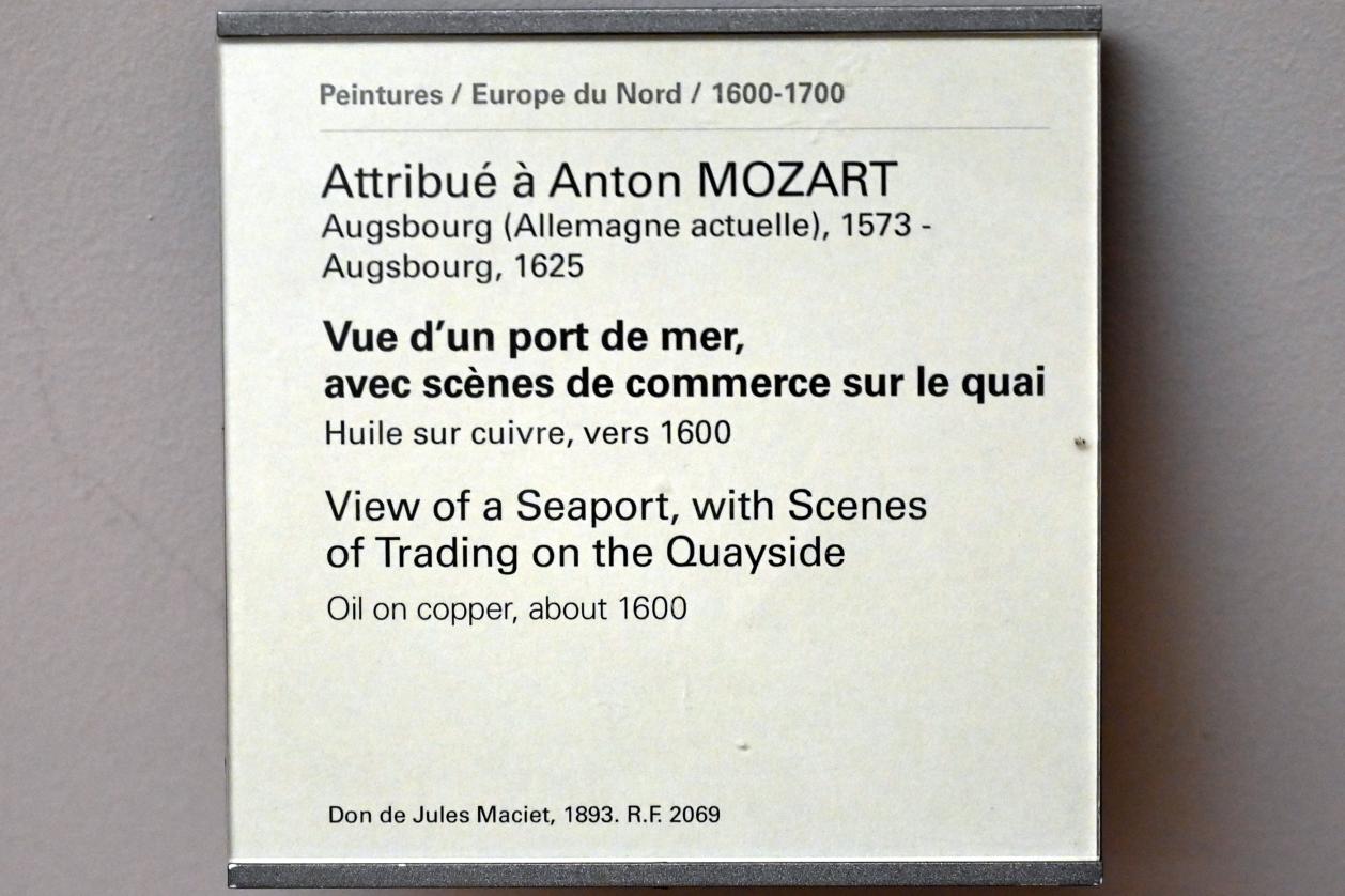 Anton Mozart (1600–1602), Ansicht eines Seehafens mit Händlern am Kai, Paris, Musée du Louvre, Saal 808, um 1600, Bild 2/2
