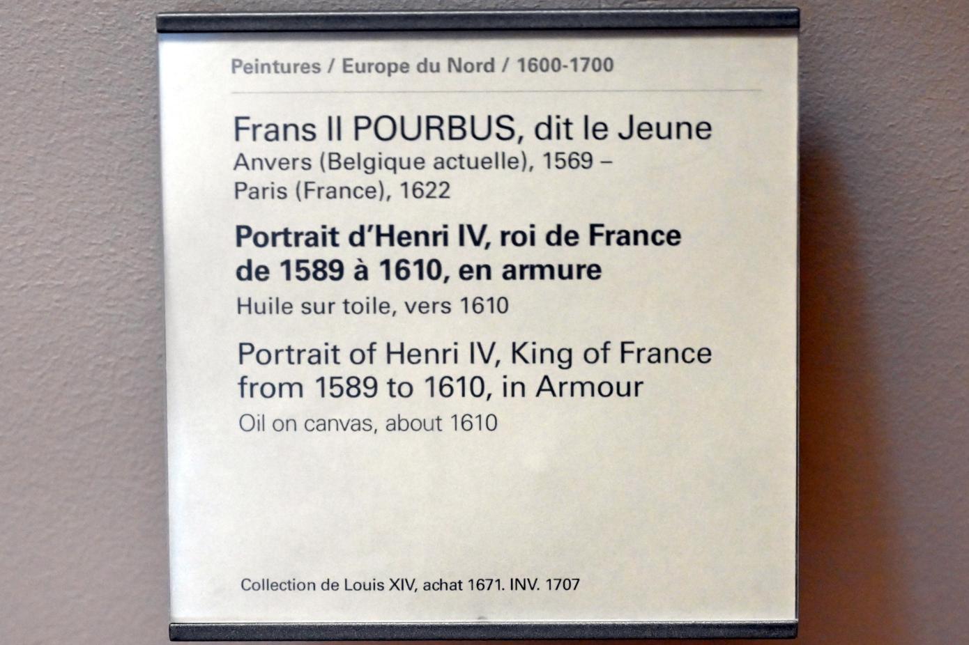 Frans Pourbus der Jüngere (1591–1618), Porträt des Heinrich IV., König von Frankreich 1589 bis 1610, in Rüstung, Paris, Musée du Louvre, Saal 807, um 1610, Bild 2/2