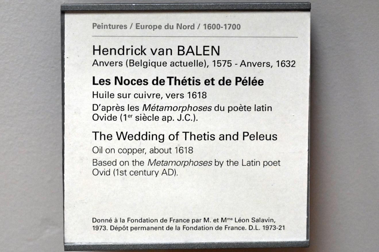 Hendrik van Balen der Ältere (1600–1628), Die Hochzeit von Thetis und Peleus, Paris, Musée du Louvre, Saal 807, um 1618, Bild 2/2