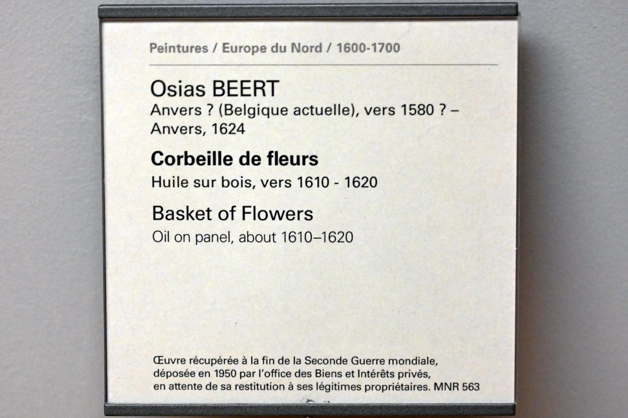Osias Beert (1608–1615), Blumenkorb, Paris, Musée du Louvre, Saal 807, um 1610–1620, Bild 2/2