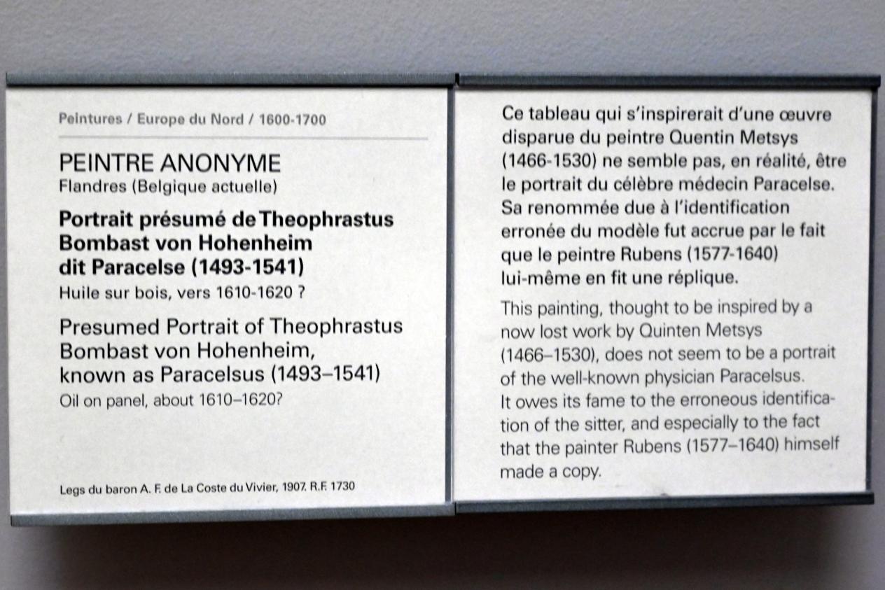 Vermutliches Porträt des Theophrastus Bombast von Hohenheim, bekannt als Paracelsus (1493-1541), Paris, Musée du Louvre, Saal 807, um 1610–1620, Bild 2/2