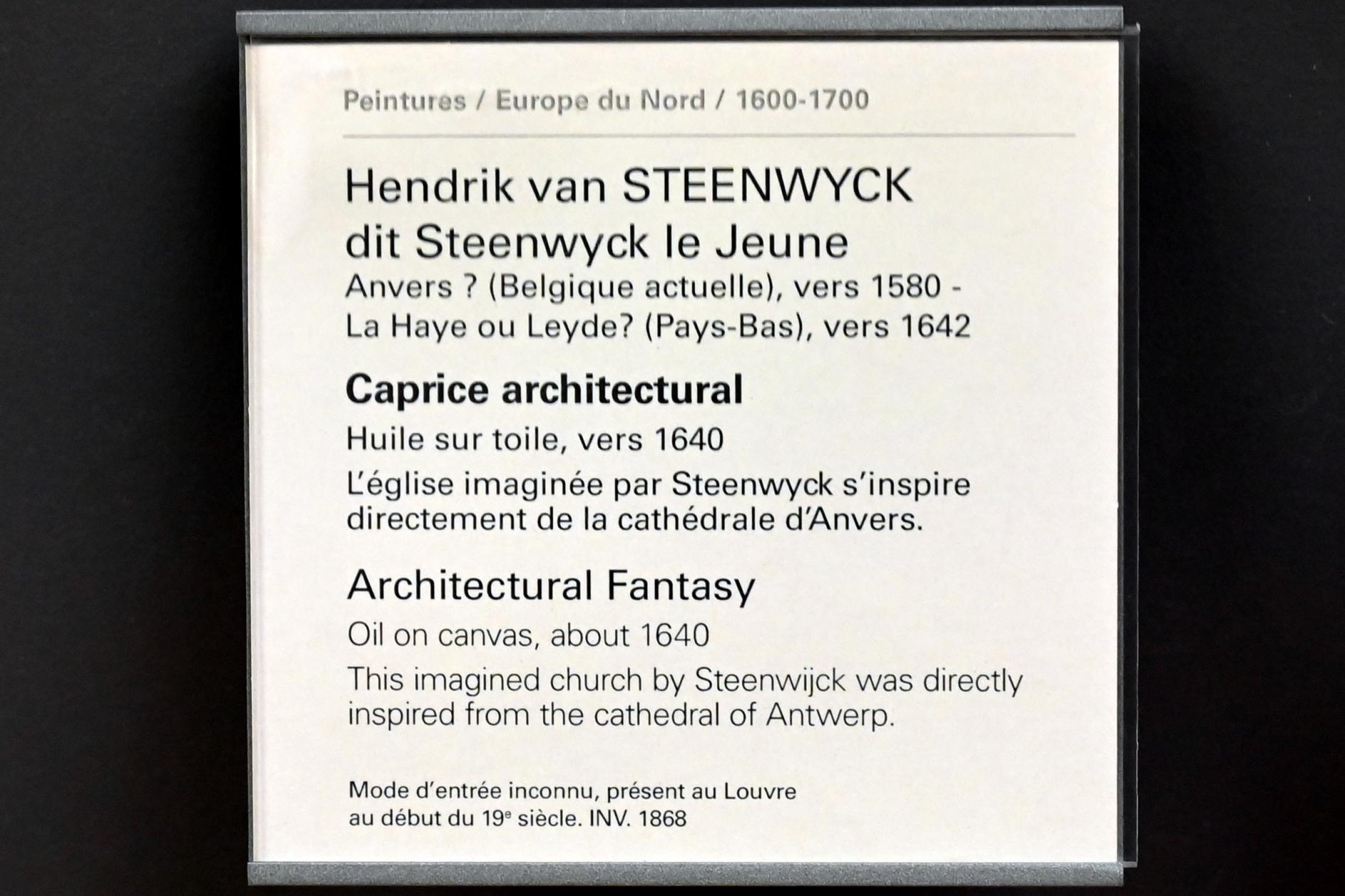 Hendrick van Steenwyck der Jüngere (1608–1640), Fantastische Architektur, Paris, Musée du Louvre, Saal 803, um 1640, Bild 2/2