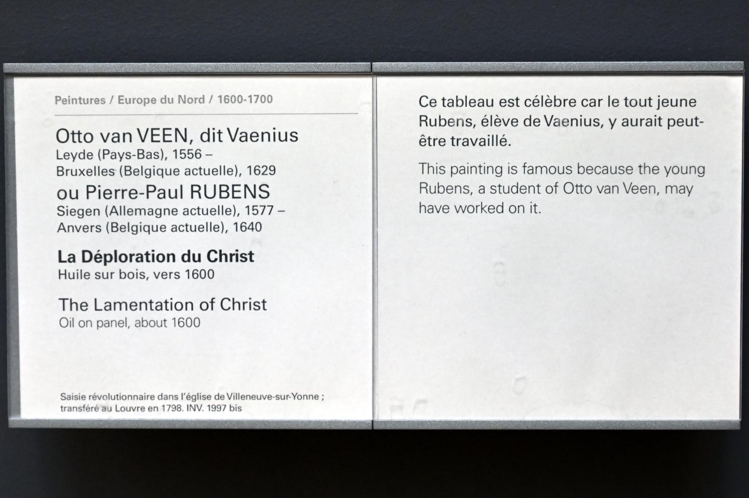 Otto van Veen (1584–1600), Beweinung Christi, Paris, Musée du Louvre, Saal 803, um 1600, Bild 2/2