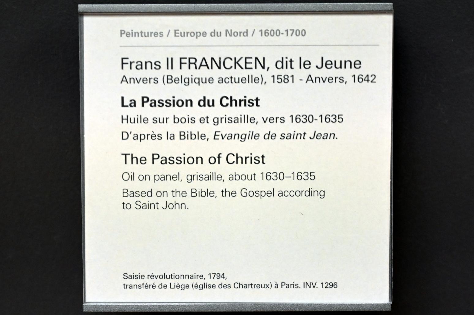 Frans Francken der Jüngere (Frans II Francken) (1607–1633), Passion Christi, Paris, Musée du Louvre, Saal 803, um 1630–1635, Bild 2/2