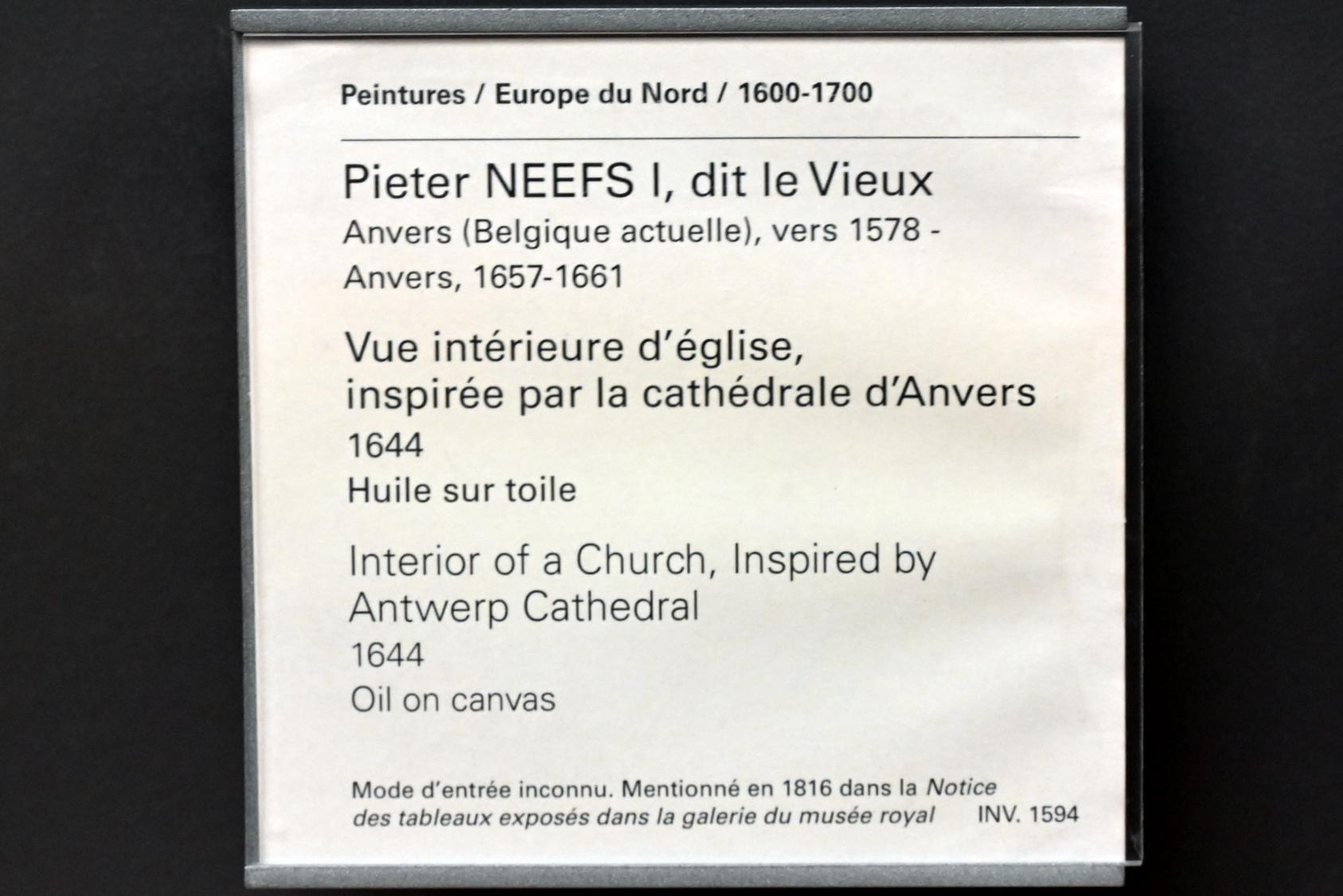 Pieter Neefs der Ältere (1644), Innenansicht einer Kirche, inspiriert von der Antwerpener Kathedrale, Paris, Musée du Louvre, Saal 803, 1644, Bild 2/2