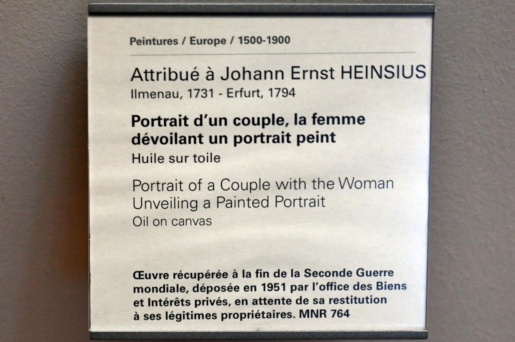 Johann Ernst Heinsius (Undatiert), Porträt eines Paares, bei der die Frau ein gemaltes Porträt enthüllt, Paris, Musée du Louvre, Saal 805, Undatiert, Bild 2/2