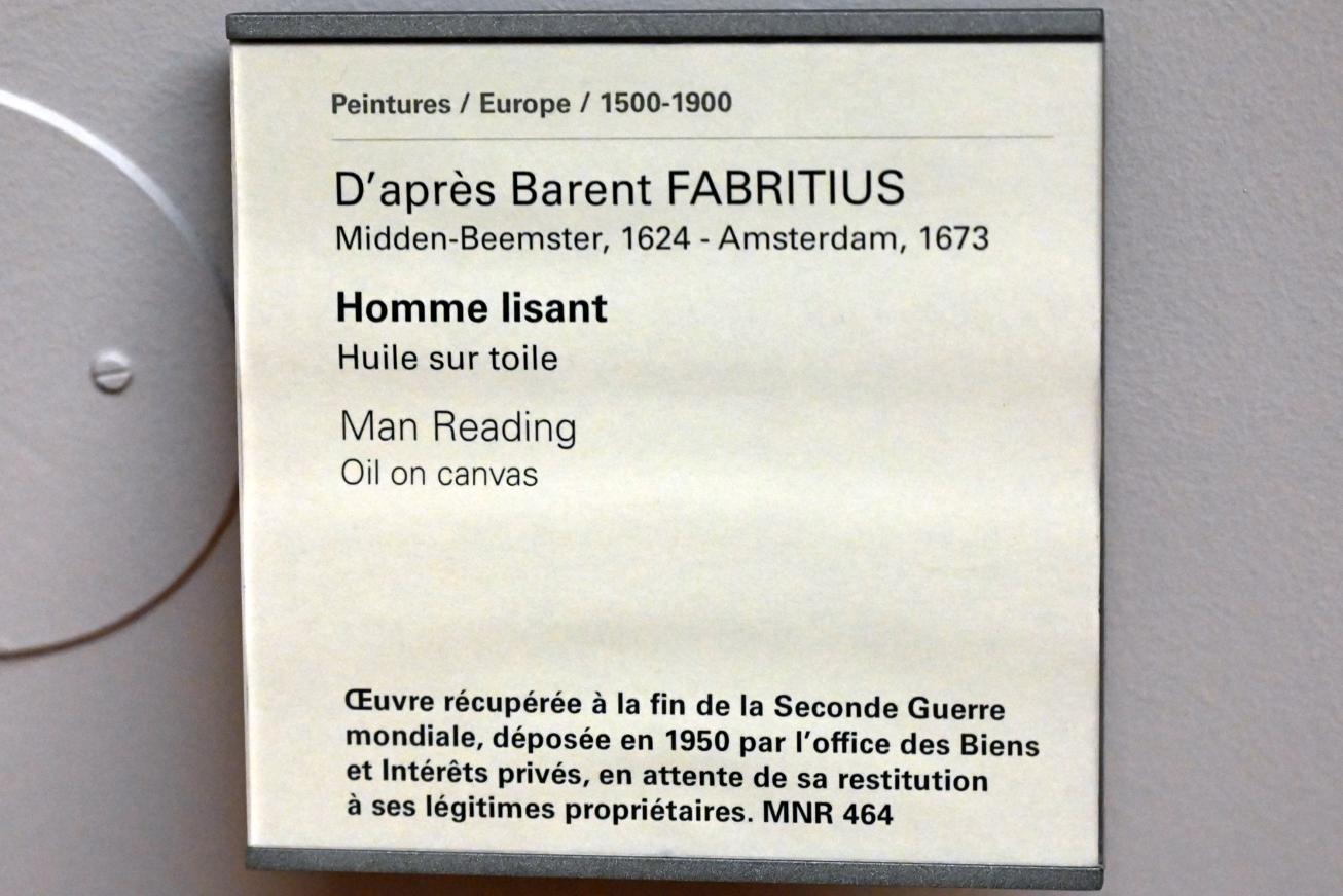Barent Fabritius (Nachahmer) (1644), Mann beim Lesen, Paris, Musée du Louvre, Saal 805, 1644, Bild 2/2