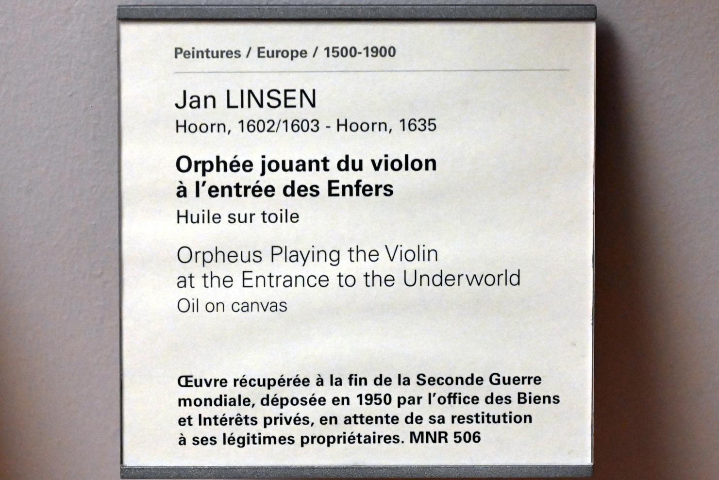 Jan Linsen (Undatiert), Orpheus spielt Geige am Eingang zur Unterwelt, Paris, Musée du Louvre, Saal 805, Undatiert, Bild 2/2